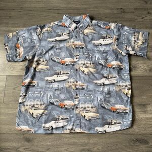 Harbor Bay Mens 2XL Route‎ 66 Classic Car Print Short Sleeve Button Down Shirt